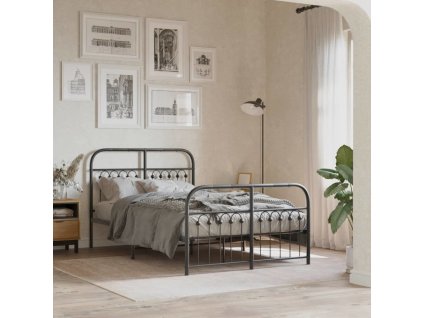 Kovový rám postele s hlavovým a nožním čelem 120 x 200 cm [376616] (Barva Černá)