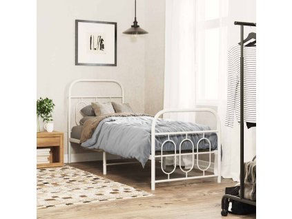 Kovový rám postele s hlavovým a nožním čelem 75 x 190 cm [377174] (Barva Bílá)