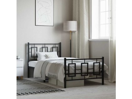 Kovový rám postele s hlavovým a nožním čelem 90 x 200 cm [374301] (Barva Bílá)