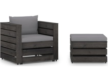 2dílná zahradní souprava s poduškami zeleně impregnované dřevo [3068145] (Barva Šedá)