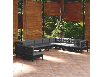 10dílná zahradní souprava podušky masivní borovice [3096843] (Barva Černá)