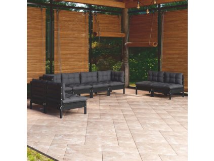 9dílná zahradní sedací souprava s poduškami masivní borovice [3096242] (Barva Černá)