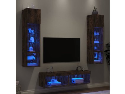 6dílná obývací stěna s LED osvětlením kompozitní dřevo [3216626] (Barva Kouřový dub)