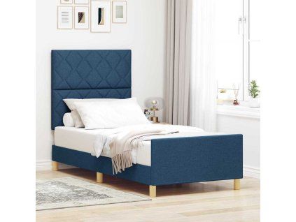 Rám postele s čelo 100 x 200 cm textil [3344787] (Barva Modrá)