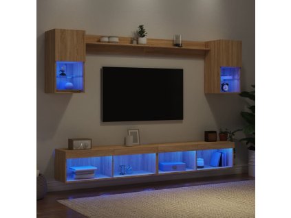 6dílná obývací stěna s LED osvětlením kompozitní dřevo [3216687] (Barva Černá)