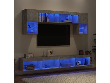 6dílná obývací stěna s LED kompozitní dřevo [3216707] (Barva Betonová šedá)