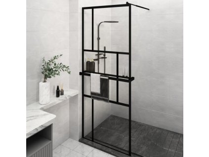 Zástěna do průchozí sprchy s policí 80x195 cm ESG/hliník [3185448] (Barva Černá)