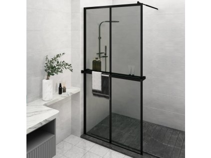 Zástěna do průchozí sprchy s policí 118x190 cm ESG/hliník [3185490] (Barva Černá)