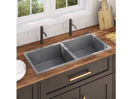 Ručně vyrobený kuchyňský dřez nerezová ocel [51524] (Barva Stříbrná)