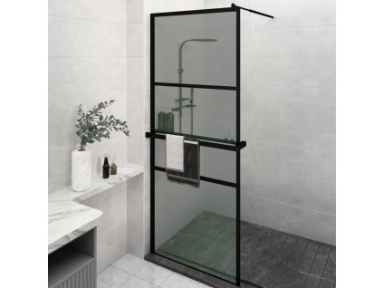 Zástěna do průchozí sprchy s policí 80x195 cm ESG/hliník [3185454] (Barva Černá)