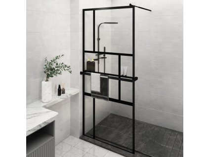 Zástěna do průchozí sprchy s policí 90x195 cm ESG/hliník [3185460] (Barva Černá)