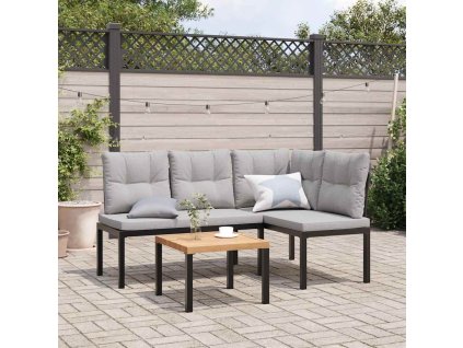 Zahradní lavice s poduškami 3 ks černé práškově lakovaná ocel [3283650] (Barva Světle šedá)