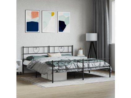 Kovový rám postele s hlavovým a nožním čelem 200 x 200 cm [355488] (Barva Černá)