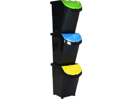 Stohovatelné odpadkové koše s víky 3 ks PP 120 l [364071] (Barva Černá)