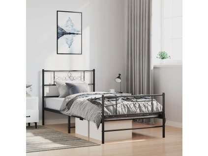 Kovový rám postele s hlavovým a nožním čelem 100 x 190 cm [355279] (Barva Černá)