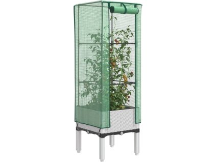 Vyvýšený záhon se skleníkem ratanový vzhled 40 x 40 x 140 cm [4015860] (Barva Světle šedá)