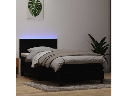 Box spring postel s matrací a LED 90x220 cm samet [3316913] (Barva Černá)