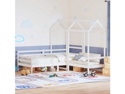 Válenda a lavice se střechou 80 x 200 cm masivní borovice [3282207] (Barva Bílá)