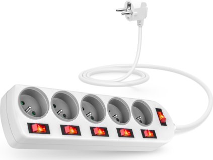 Kabel CONNECT IT prodlužovací přívod 230V 2m, 5 zásuvek s vypínači, bílý [10905565]