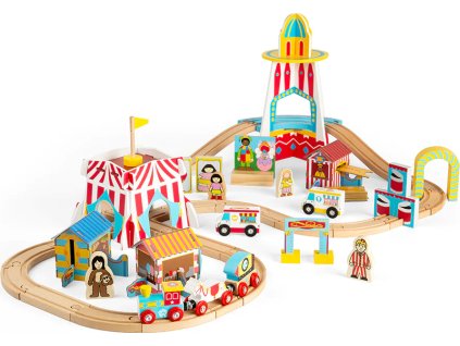 Vláčkodráha Bigjigs Rail dřevěná zábavná pouť 54 dílů [6954006]