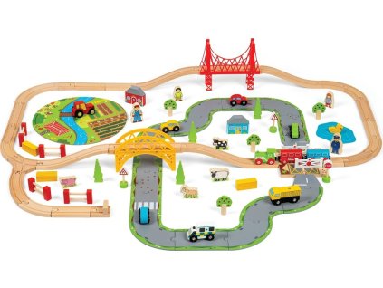 Vláčkodráha Bigjigs Rail dřevěná s venkovskou cestou 80 dílů [6954002]