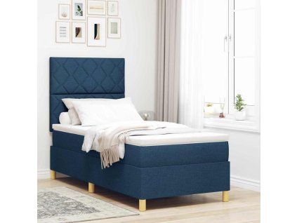 Postel s boxspringem s čelo 100 x 200 cm textil [3339678] (Barva Modrá)