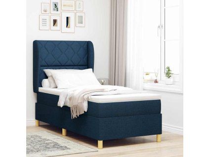 Postel s boxspringem s čelo 200 x 100 cm textil [3340808] (Barva Modrá)
