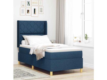 Postel s boxspringem s čelo 100 x 200 cm textil [3341888] (Barva Modrá)