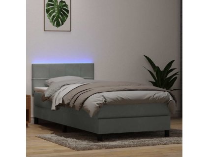 Box spring postel s matrací a LED 80x210 cm samet [3316857] (Barva Světle šedá)