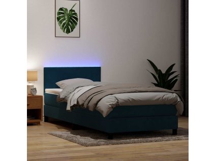 Box spring postel s matrací a LED 90x210 cm samet [3317059] (Barva Tmavě moddrá)