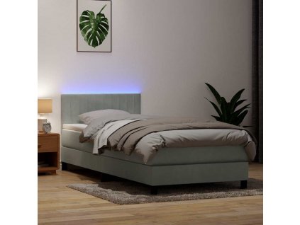 Box spring postel s matrací a LED 90x220 cm samet [3317103] (Barva Světle šedá)