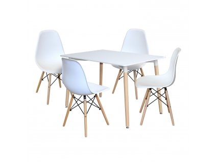 Jídelní stůl 120x80 UNO bílý + 4 židle UNO bílé