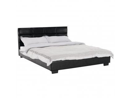 Manželská postel s roštem, 160x200, černá ekokůže, MIKEL