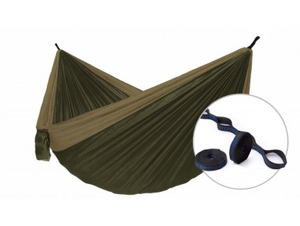 Houpací síť pro dva Camping + Slap strap (hnědý SET)