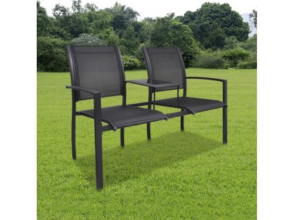 2místná zahradní lavice 131 cm ocel a textilen černá [40838]