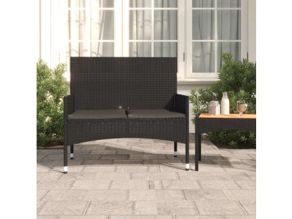 2místná zahradní lavice s poduškami polyratan [319490] (Barva Černá)