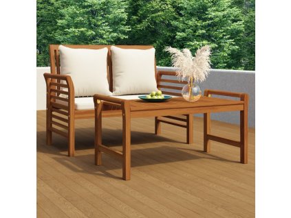 Lavice s tmavě šedými poduškami masivní akácie [312139] (Barva Krémová bílá)