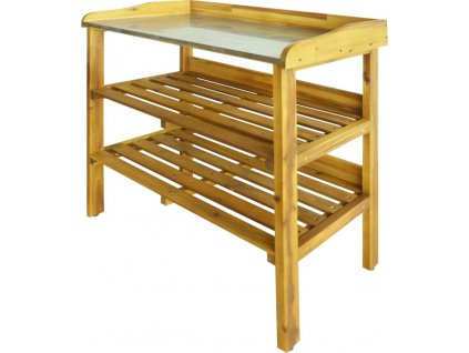 Přesazovací stolek se 2 policemi masivní akácie a zinek [43795]