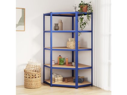 5patrový rohový regál ocel a kompozitní dřevo [152889] (Barva Modrá)