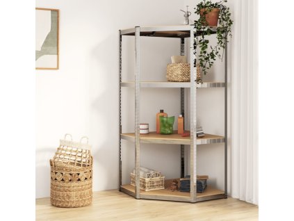 4patrový rohový regál ocel a kompozitní dřevo [152851] (Barva Stříbrná)