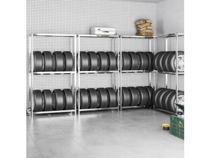 2patrové regály na pneumatiky 4 ks stříbrné 110x40x180 cm ocel [3154233]