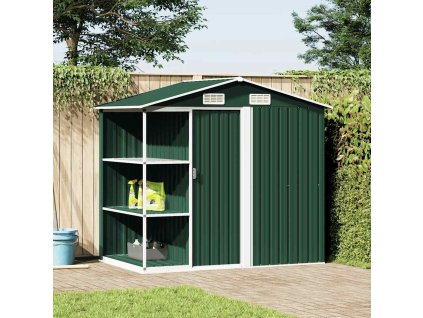 Zahradní domek s regálem 205 x 130 x 183 cm železo [47104] (Barva Zelená)