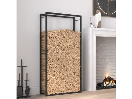 Stojan na palivové dřevo matně 80 x 28 x 154 cm ocelový [350308] (Barva Černá)