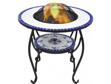 Mozaikový stolek s ohništěm a bílý 68 cm keramika [46724]