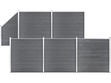 Plotová sada WPC 5 čtvercových + 1 šikmý díl 965 x 186 cm [3053237] (Barva Šedá)