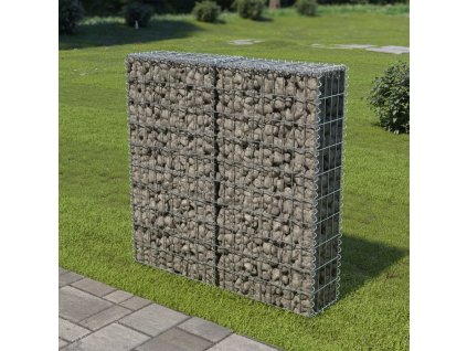 Gabionová zeď s kryty z pozinkované oceli 100 x 20 x 100 cm [143578]