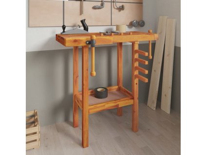 Pracovní stůl se svěráky 92 x 48 x 83 cm masivní akáciové dřevo [153319]