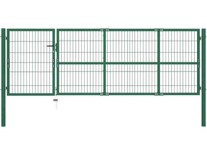Zahradní brána se sloupky ocel 350 x 100 cm [142569] (Barva Zelená)