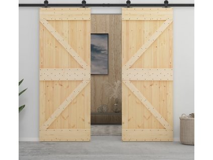 Posuvné dveře s kováním 80 x 210 cm masivní borovice [3057584]