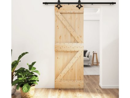 Posuvné dveře s kováním 70 x 210 cm masivní borové dřevo [3203136]
